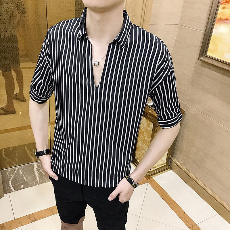 Ready Stock Belang musim panas Korea Slim kasual lelaki kemeja V