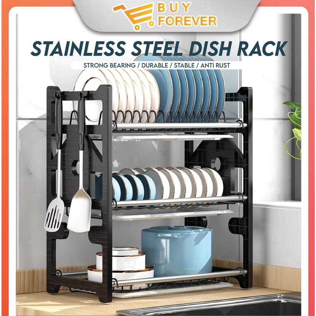 Kitchen Dish Rack Stainless Steel Dish Rack Dish Drainer Rak 2 layer 3 ...