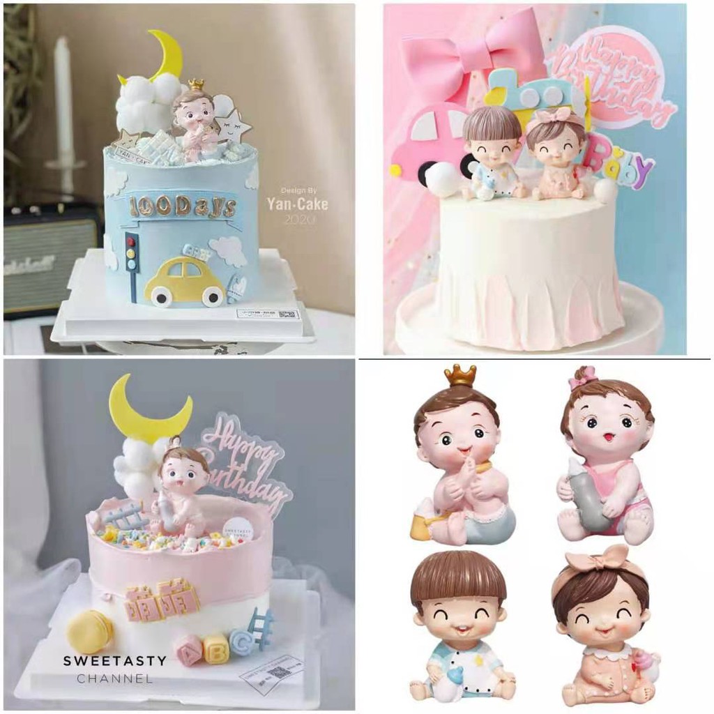 [WAWA] 小男孩 男宝 小女孩 女宝 蛋糕装饰摆件 little baby girl boy cake decoration topper ...