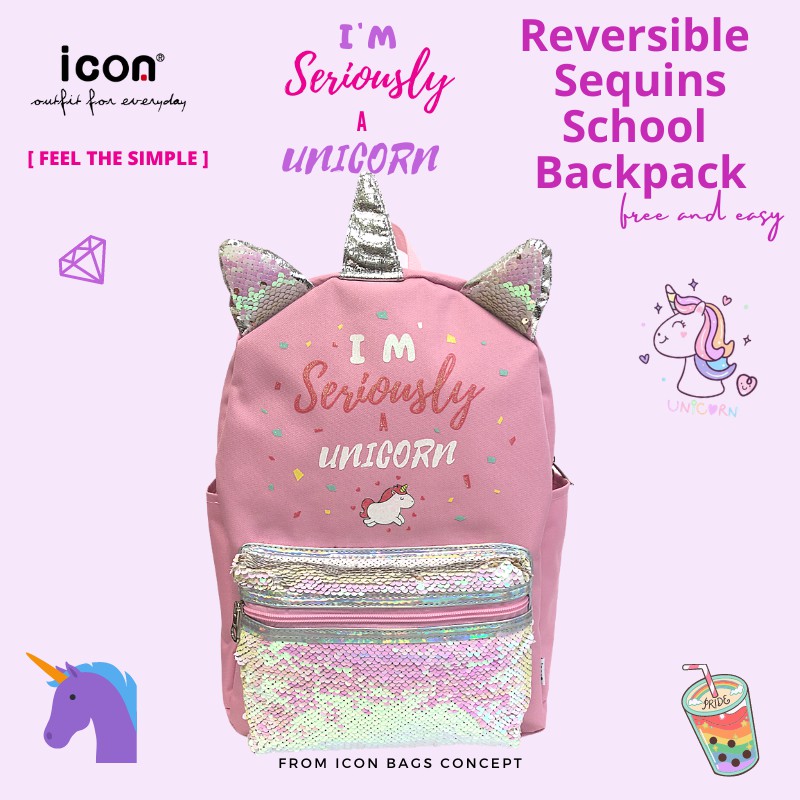 Icon Unicorn Stylist Shiny Sequin Backpack For Casual Teen Girl Who Likes  An Unique Backpack To Carry Around