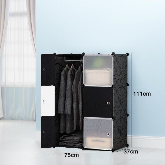 PLAIN CHECKER BLACK 6C DIY Rack Storage Cabinet Wardrobe With Almari ...