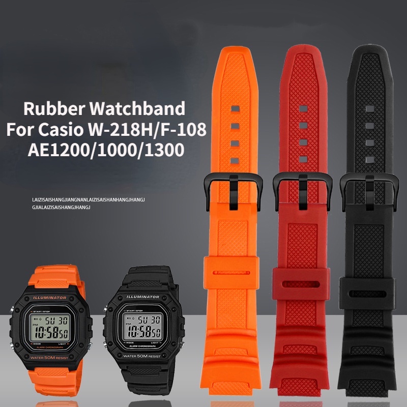 18mm Rubber Strap For Casio Watch W-218h / F-108 AE1200/1000/1300 Resin ...