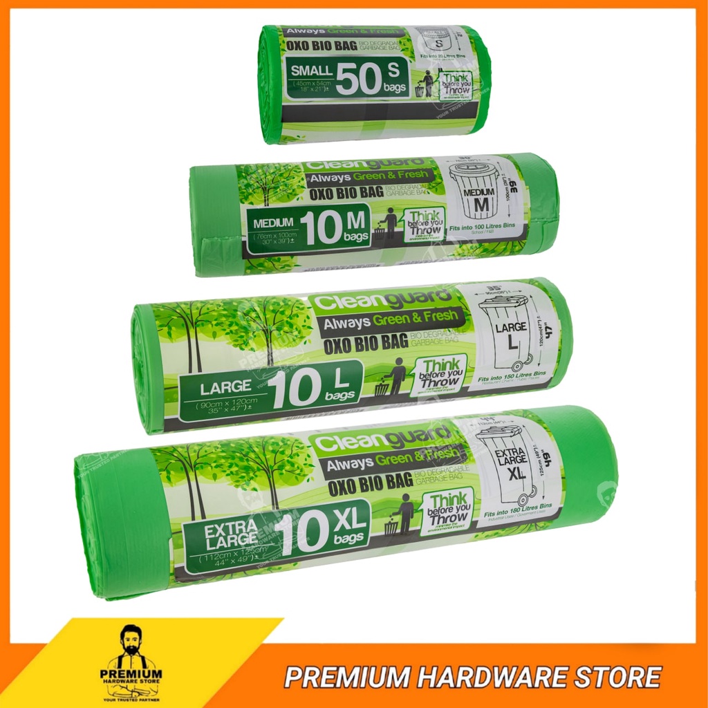 CLEANGUARD Oxo Bio Bag Size S / M / L / XL (Green) Bio Degradable ...