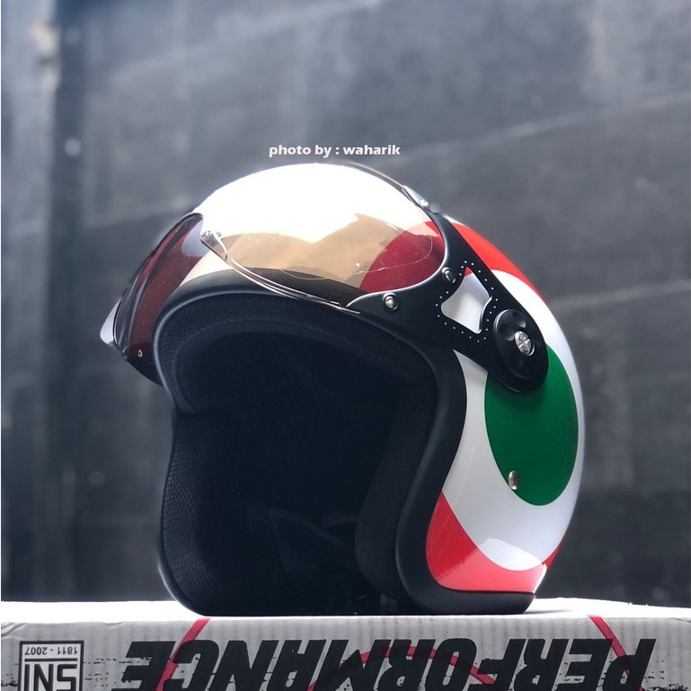 Italian flag retro vespa helmet + italian visor | Shopee Malaysia