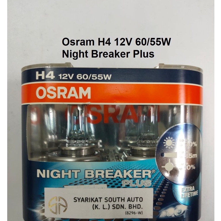 H4 12V 60/55W Osram Night Breaker Plus 64193NBP Bilux Twin Pack ...