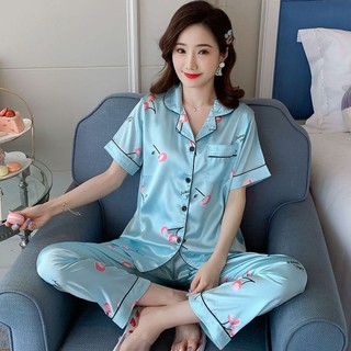 Pajamas women 2022 new summer thin cotton short-sleeved loose cropped pants  casual home service suit summer