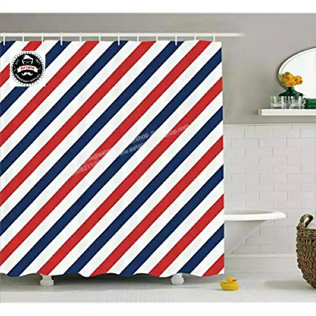 Stripe Shower Curtain Vintage Barber Pole design Fabric