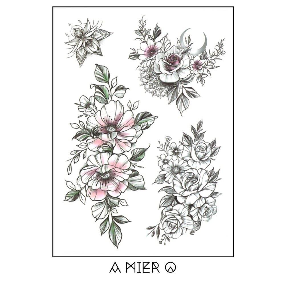 Temporary Tattoo Black Ink Flower Tattoo (No.33) Shopee Malaysia