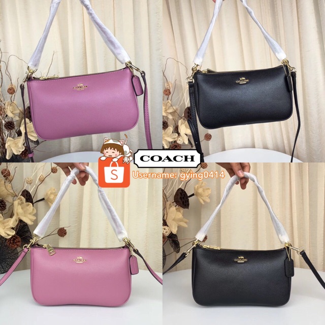 Coach Top Handle Pouch in Crossgrain Leather Lilac Black Women Bag Beg