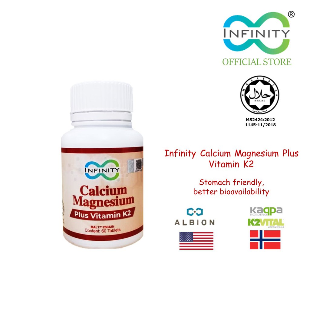 Infinity Calcium Magnesium Plus Vitamin K2 (60 Tablets) [Kalsium, Halal