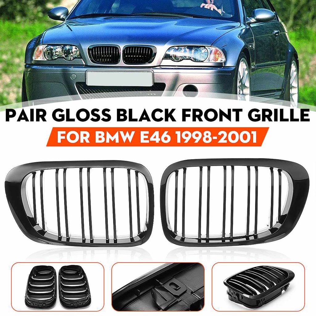 Pair Car Style Front Kidney Double Slat Grill Grille For BMW E46 Coupe ...
