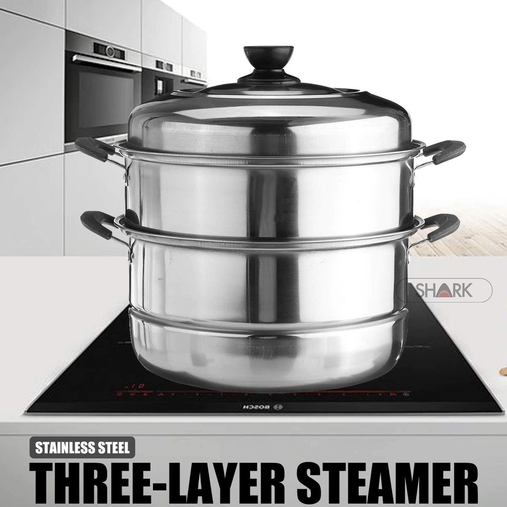 32CM Stainless Steel Three Layer Thick Steamer Pot Soup Steam Pot