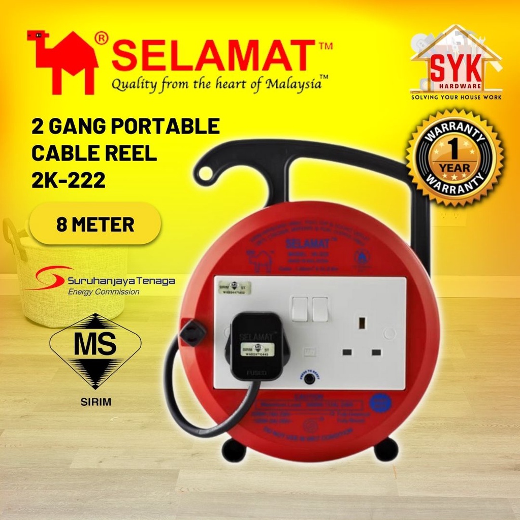 SYK SELAMAT 2K222 8 Meter Extension Plug Sirim Heavy Duty Extension Wire Power Extension Socket