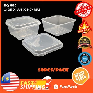 650ML Square Container with Lids- SLV10/PACK50/CTN500