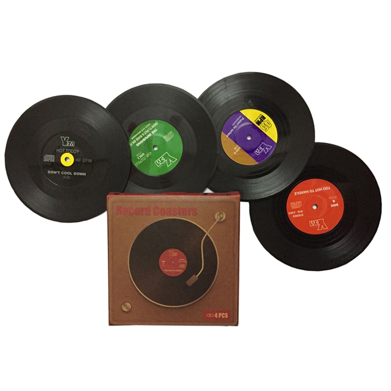 2/4/6 Pcs/set Retro Vinyl Record Coasters Creative CD Table Mats Home ...