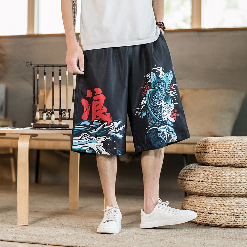 Carp Printed Casual Harajuku Shorts Men New Japanese Short Men Fashion Short Pants M 5XL New Arrivals DK801 M 50 56kg PGMall