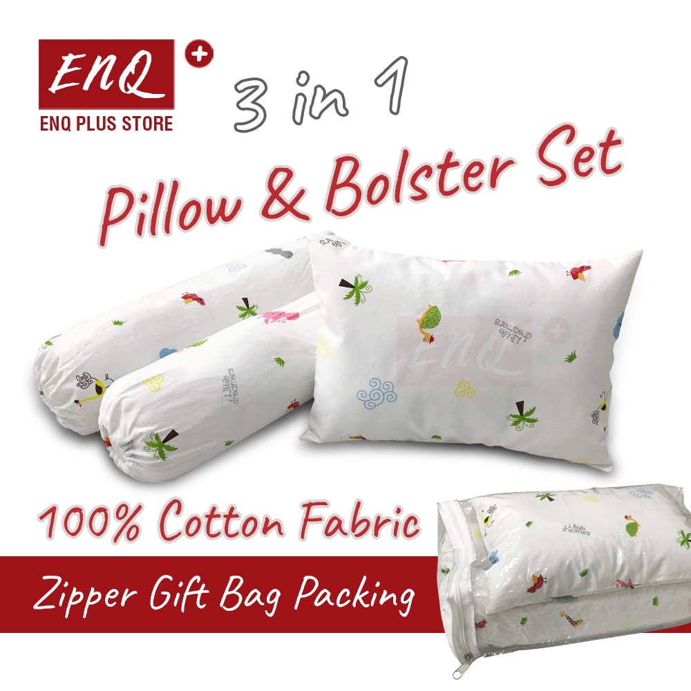 ENQ Baby Pillows & Bolster Set 3 in 1 [100 COTTON] [STOCK READY