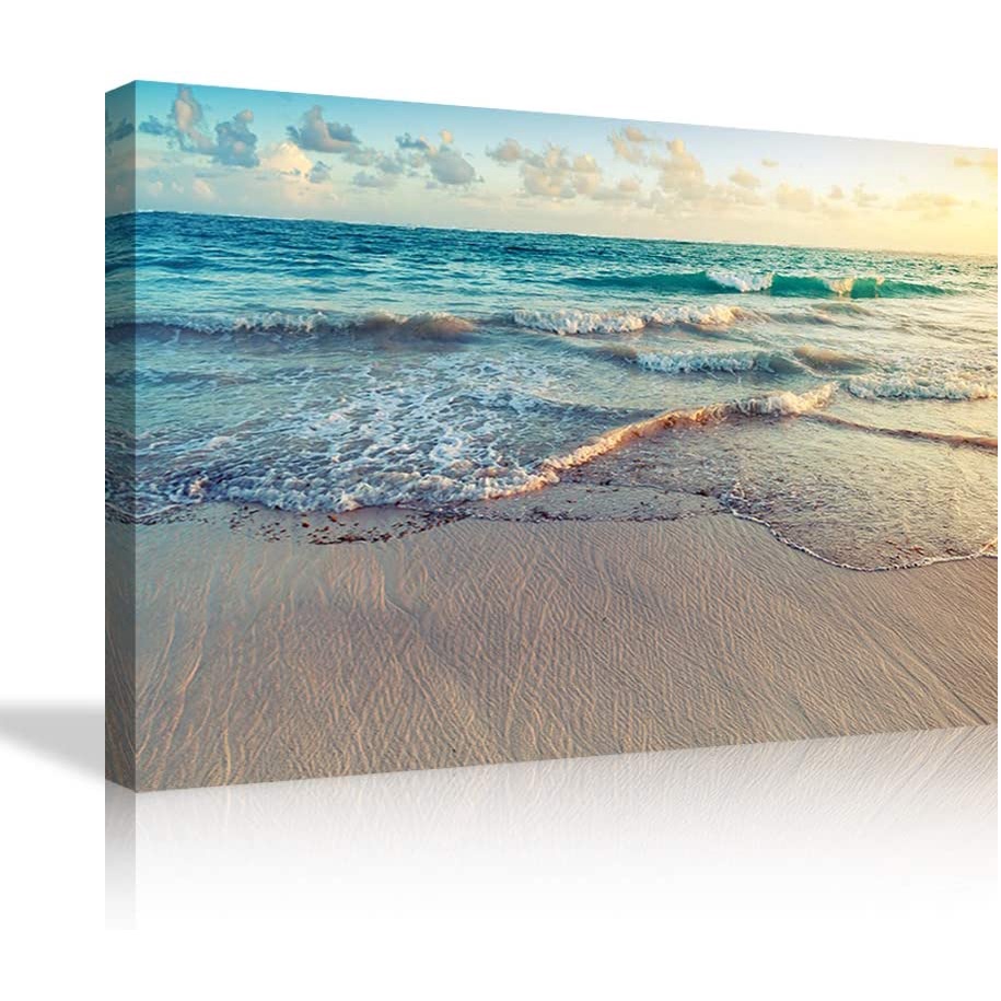 Blue Seaview Wall Art Beach Ocean Clouds Waves Canvas Printed Painting