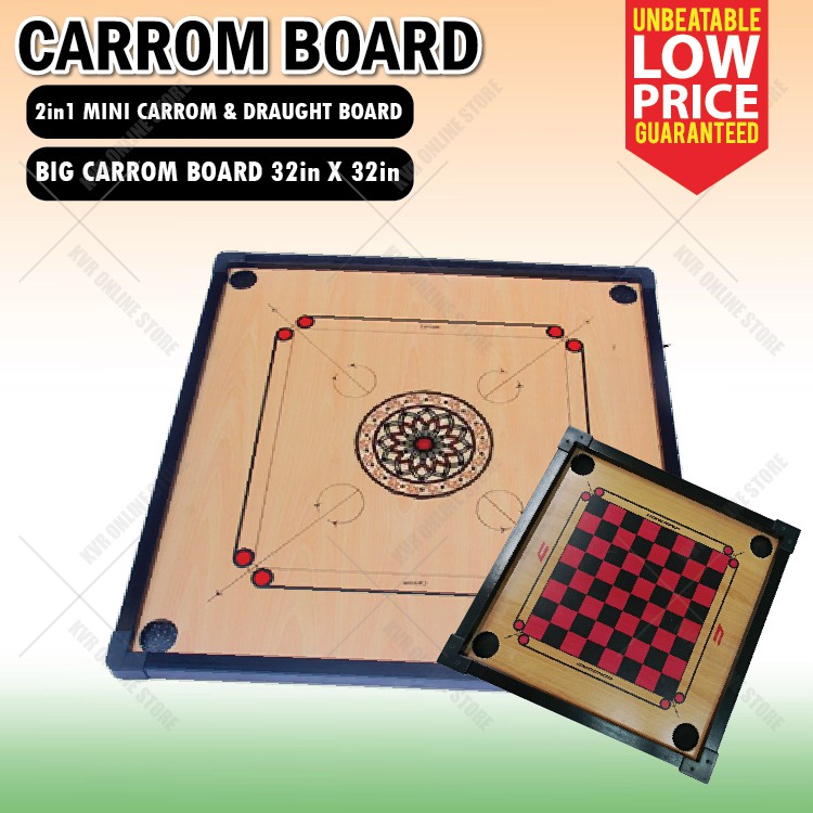 Wooden Carrom Board 2in1 Mini Draught Dam Haji Big Carrom Board Games ...