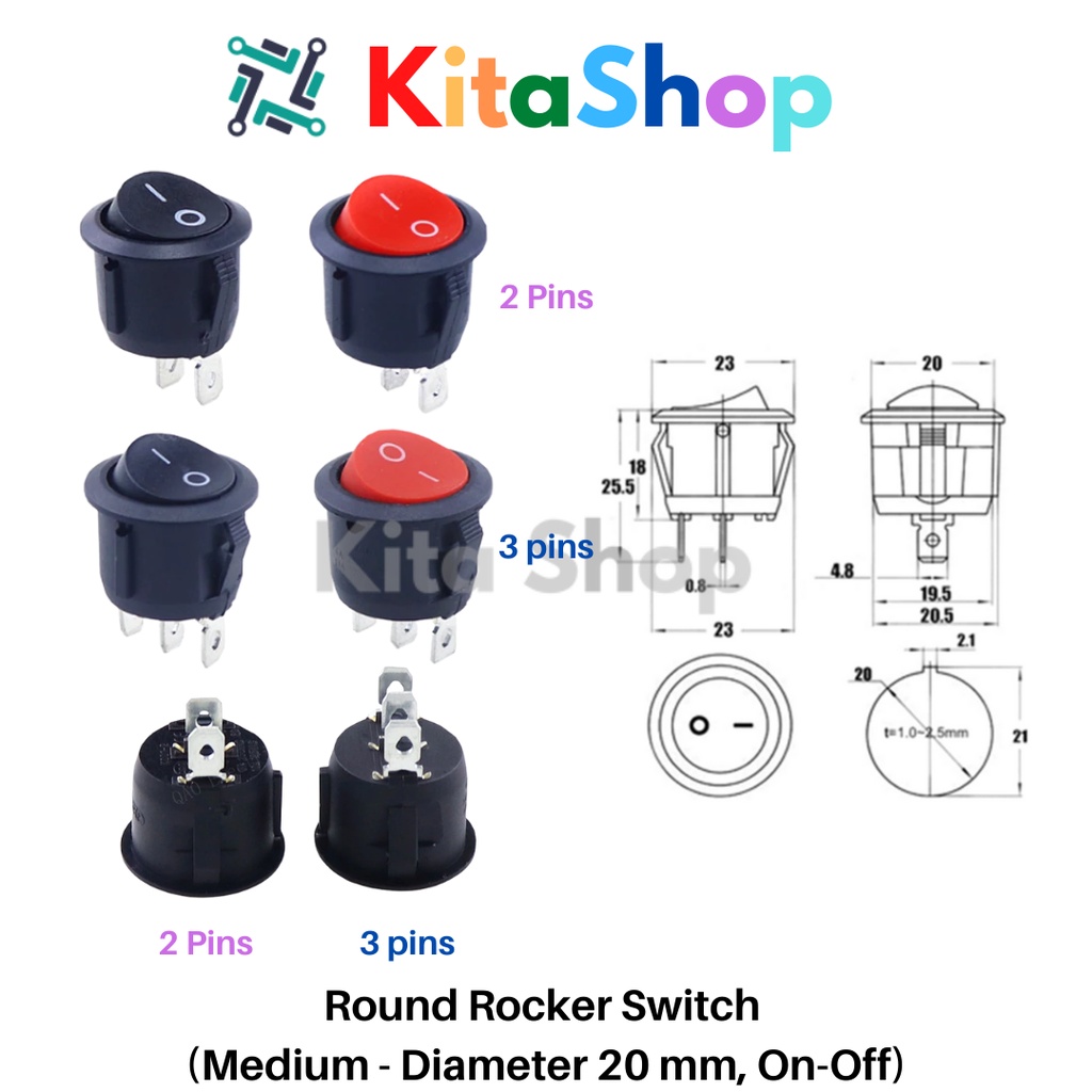 Round Rocker Switch (Medium - Diameter 20 mm, On-Off) | Shopee Malaysia