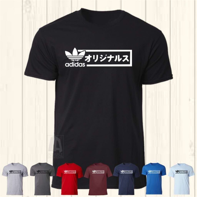 ADIDAS Japan Font T Shirt 100 Cotton White Unisex Men Women