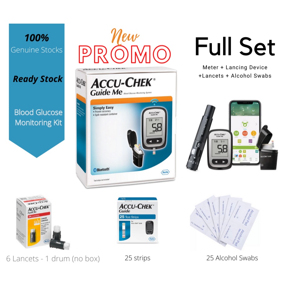ACCU CHEK GUIDE ME METER + 25 STRIPS + 25 ALCOHOL SWAB + 6 FASTCLIX (1
