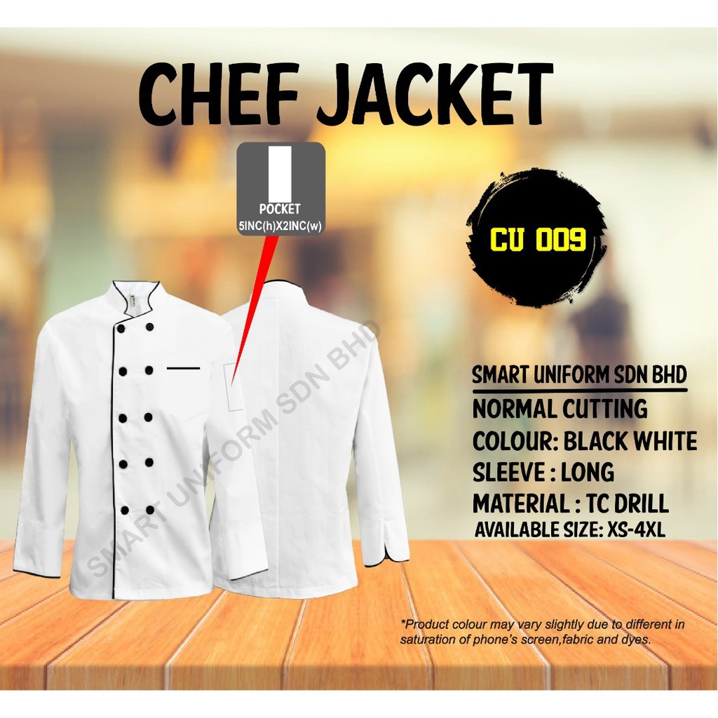 Chef Uniform CU 009-Chef Jacket White With Black Piping (Normal Cutting ...