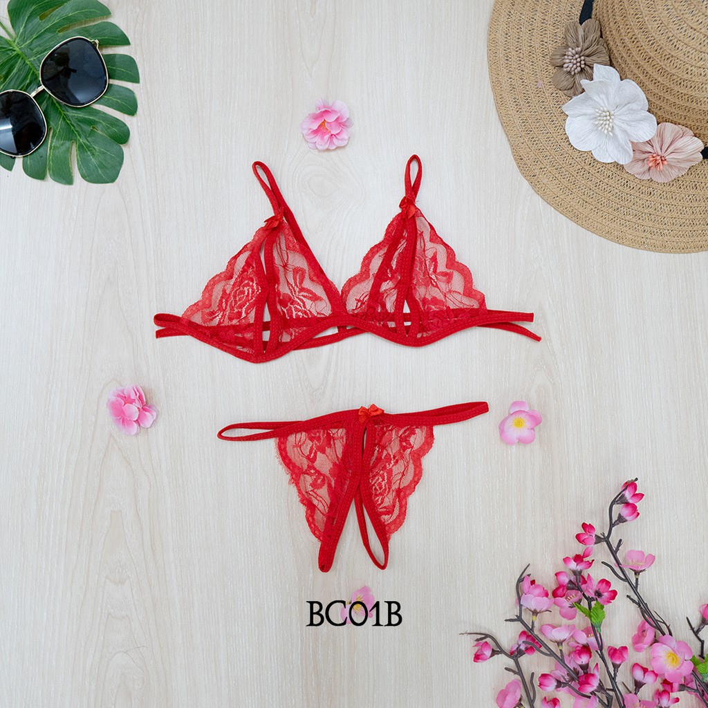 Merah Accessories Lingerie Bikini Set Brocade Premium Model Open Crotch 