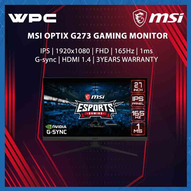 MSI Optix G273 (27" / FHD / IPS / 165HZ / 1MS / 300Nits / Gsync) Gaming Monitor Shopee Malaysia
