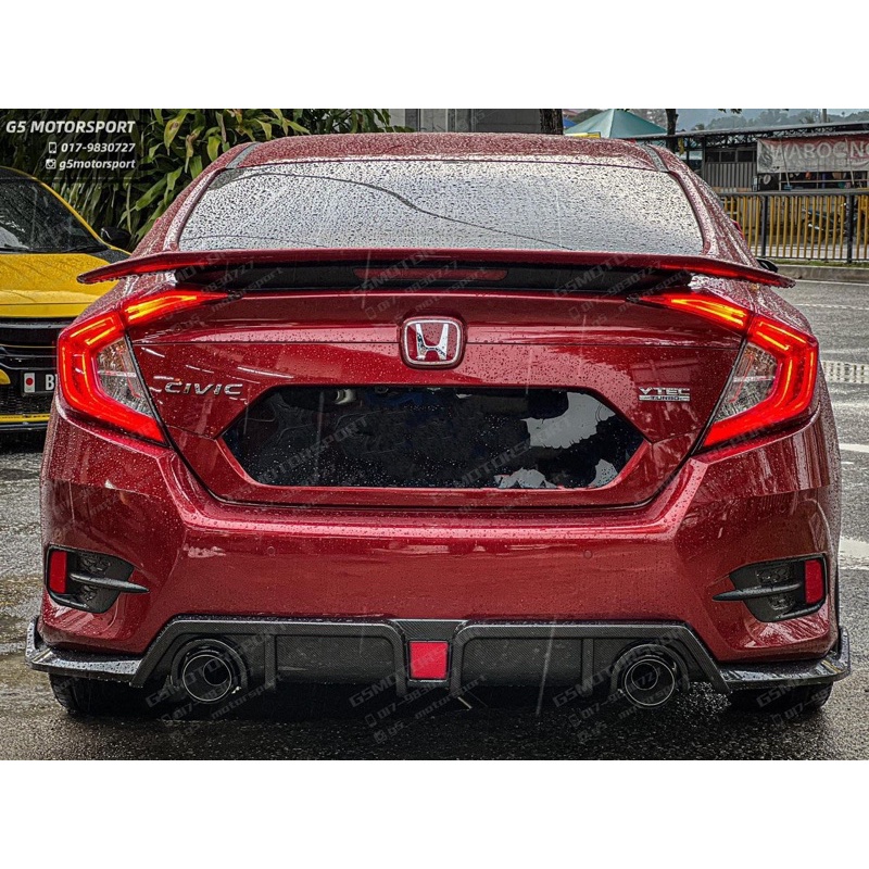 Gloss Black Rear Bumper Diffuser & Spoiler Corners W/ LED For 2016-2021 Honda Civic Sport