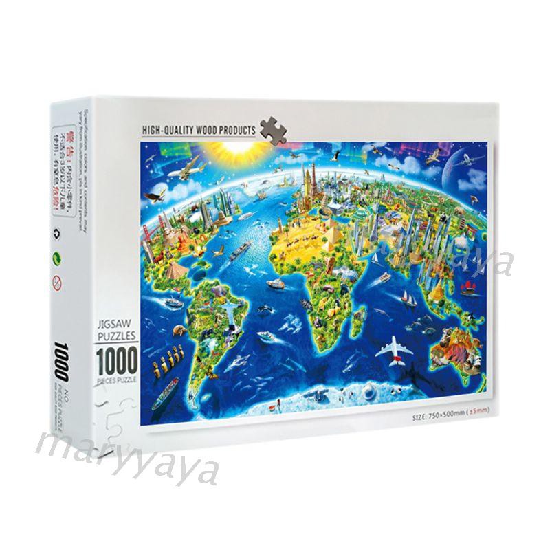 Mary 1000 Pcs/Pack World Landmarks Map Puzzle Wood Jigsaw Assemble Puzzles for Adult