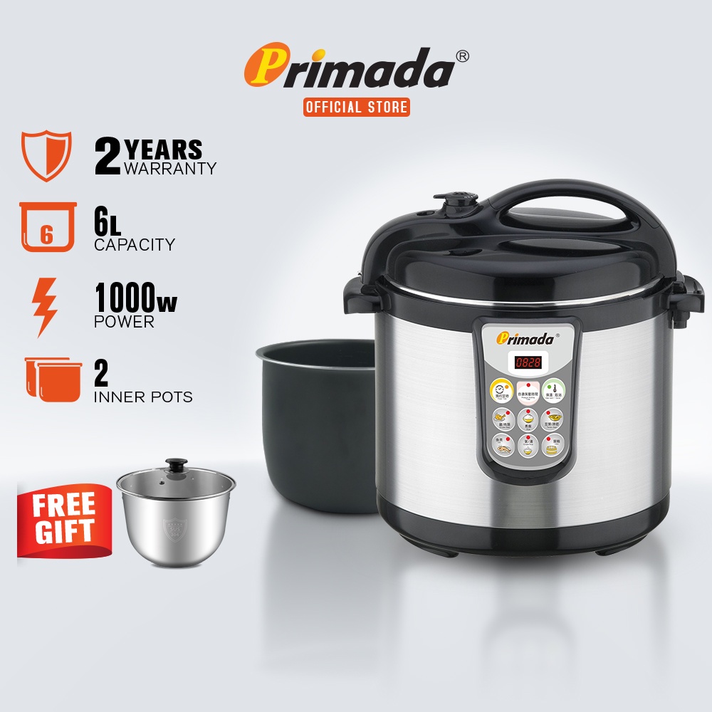 Primada 6 Liter Dual Pots Pressure Cooker PC6010 (1 NON STICK POT + FREE 1 STAINLESS STEEL POT)