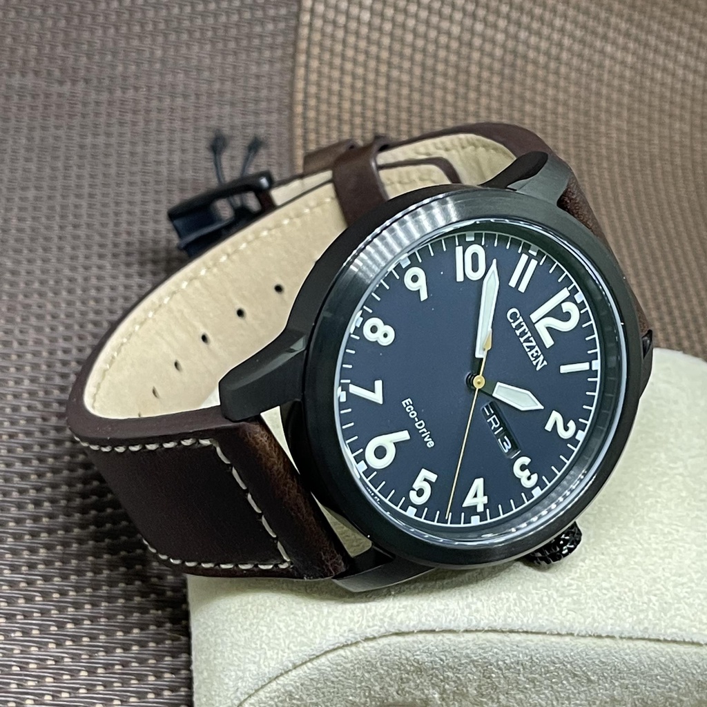 Citizen BM8478 01L Eco Drive Dark Blue Analog Brown Leather Strap Men s Watch Shopee Malaysia