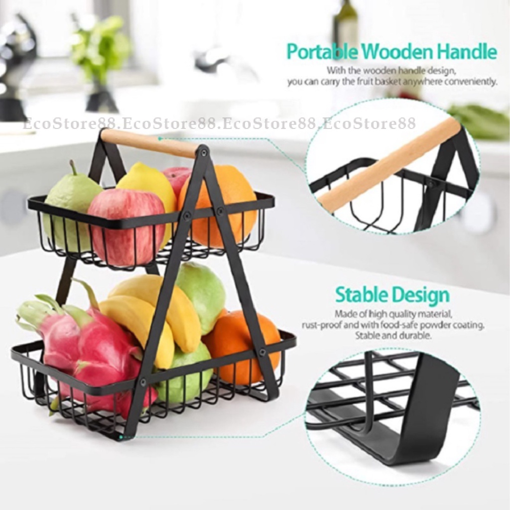 2 Tier Onion Rack Fruit Basket Rak Bawang Bertingkat Vegetable Storage ...