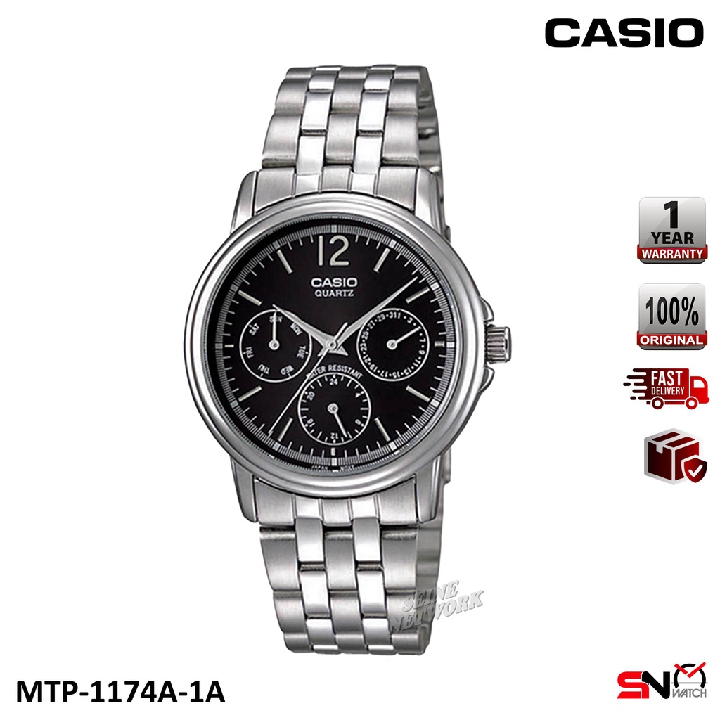 Casio MTP-1174A Men's Watch Multi Hand Fashion Quartz Analog Stainless ...
