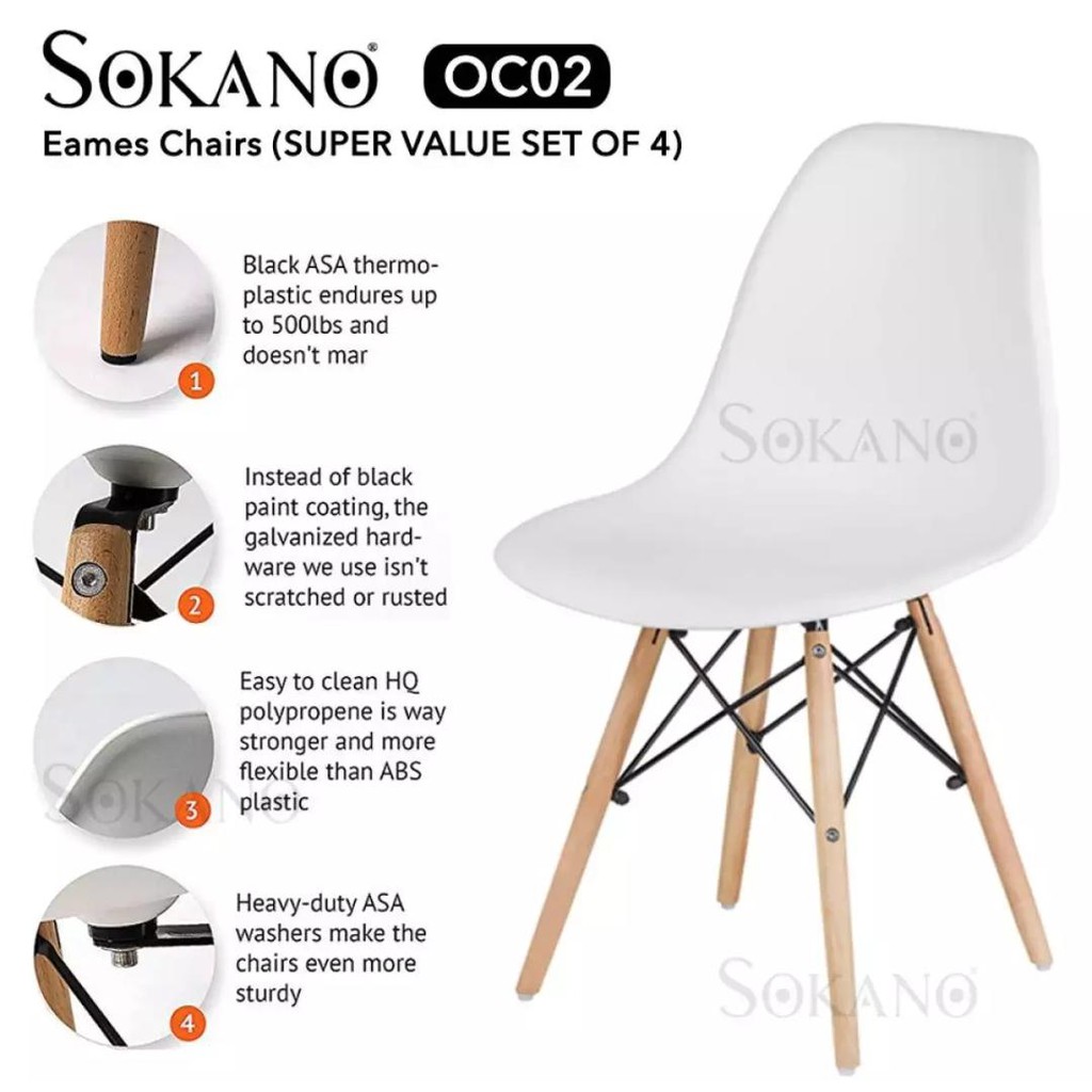 Eames Chairs SUPER VALUE SET OF 4 Seat Natural Wood Legs Design Chair Kerusi Pejabat Kerusi Makan