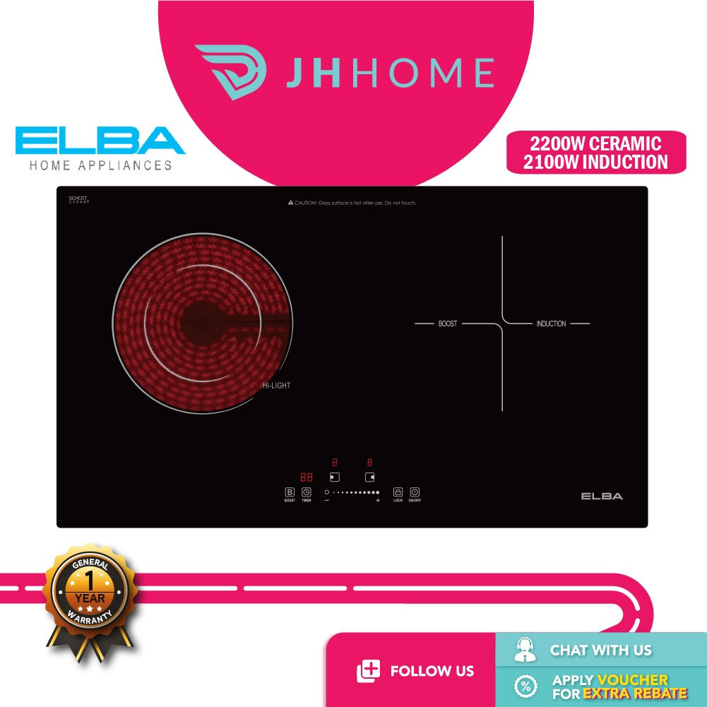 Elba Built In Induction And Ceramic Hob With Schott Ceran Glass (2200W+2100W) EICHK7072ST(BK