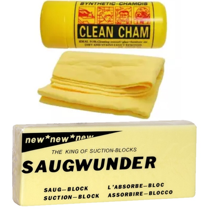 Clean Cham Synthetic Chamois WITH Saugwunder Absorbent Multipurpose Washing Sponge (Random Color