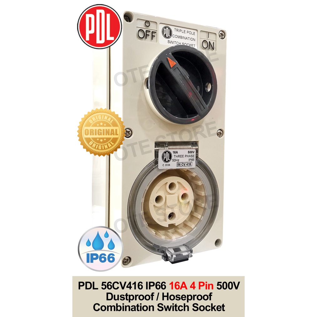 PDL S56 Series 56CV416 IP66 16A 4 Pin 500V Combination Switched Sockets ...
