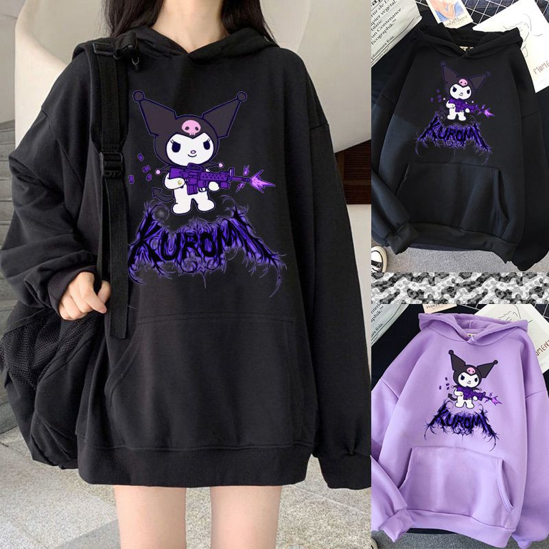 Kawaii Kuromi Hoodie Grunge Gothic Punk Cartoon Print Loose Harajuku ...