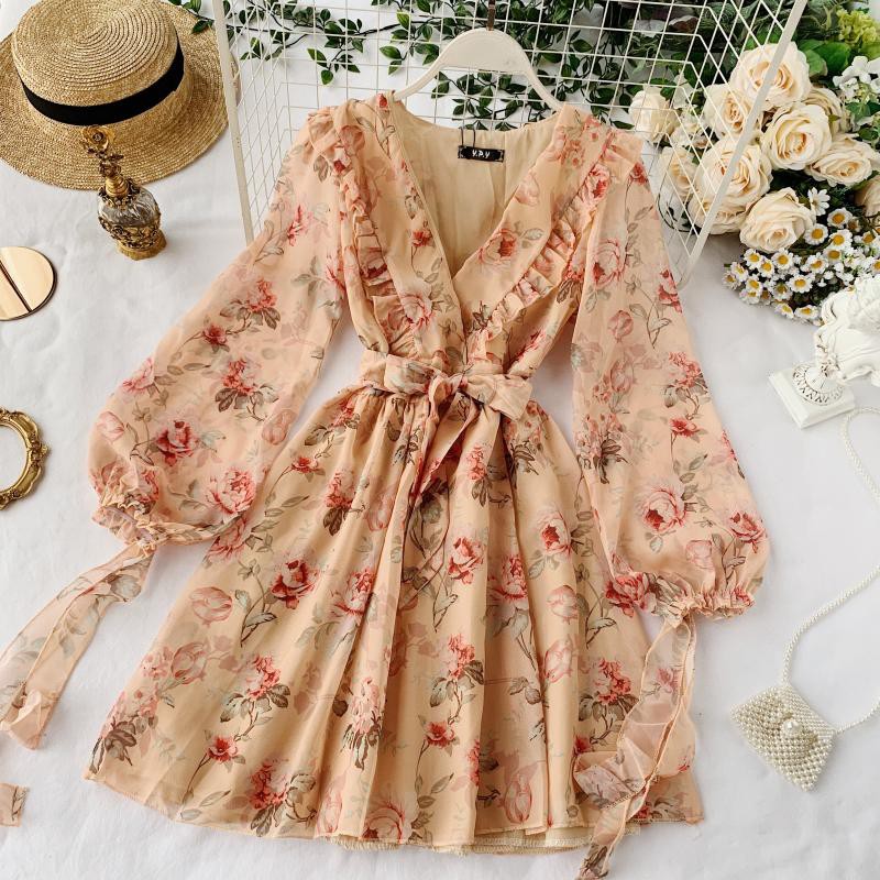 Dresses for Women Long Sleeve Lace-up Neck Flower Print Womens Clothing Hot  Girls Style Dress Autumn/Winter new Fashion Clothes - AliExpress