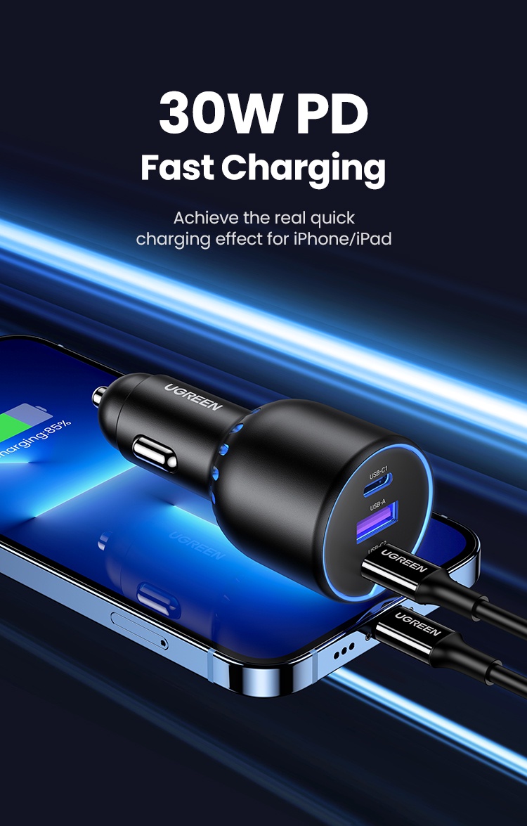 UGREEN PD130W Car Charger Quick Charging PD3.0 Fast USB Type C Car ...