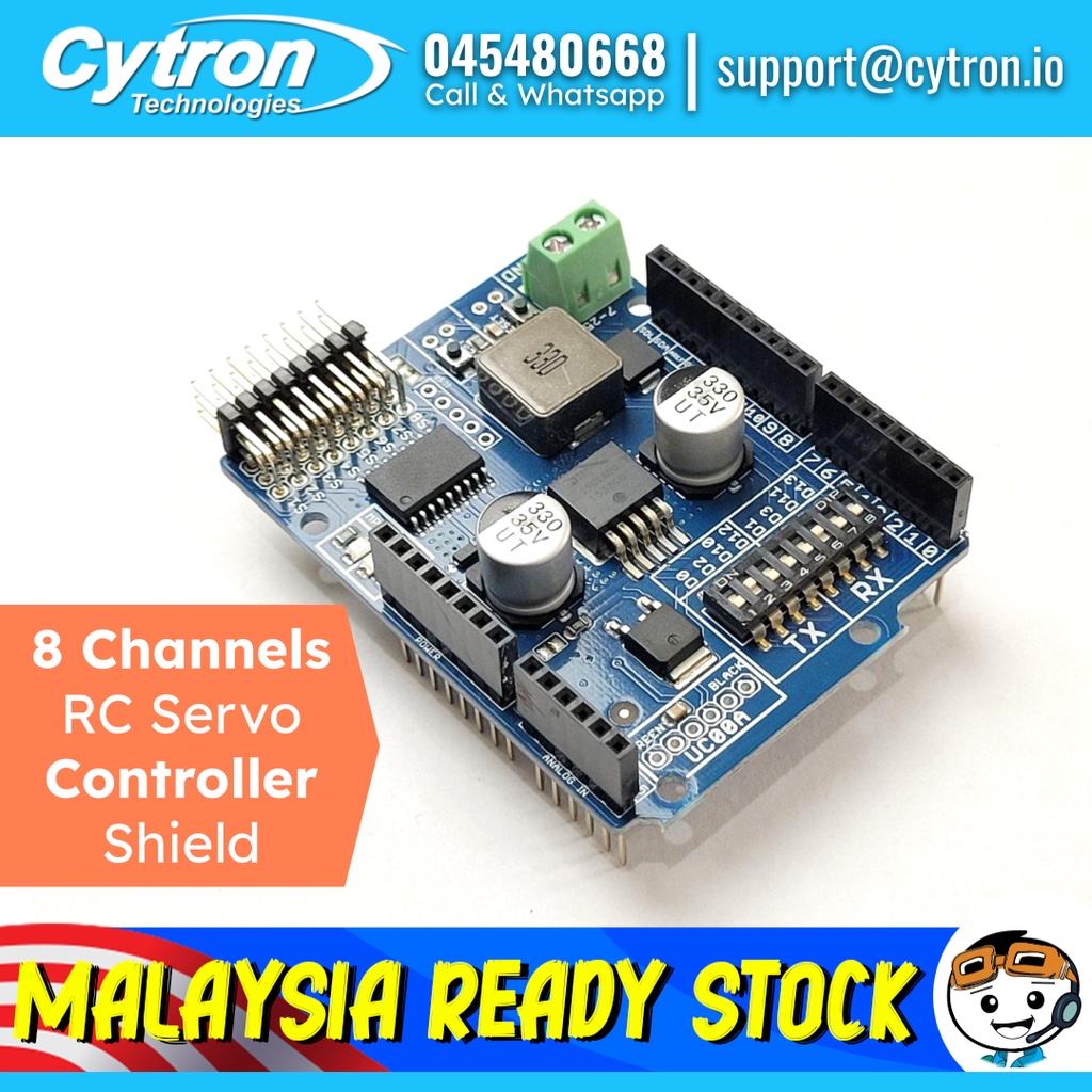 Cytron 8 Channels RC Servo Controller Shield for Arduino Maker UNO Legged Walking Robot High Quality READY STOCK