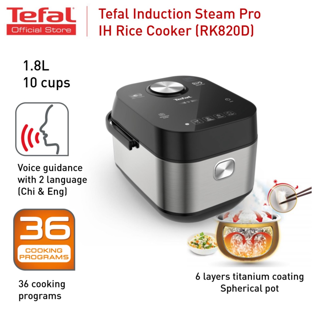 Tefal Rice Cooker Pro IH Steam 1.8L (RK820D) Shopee Malaysia