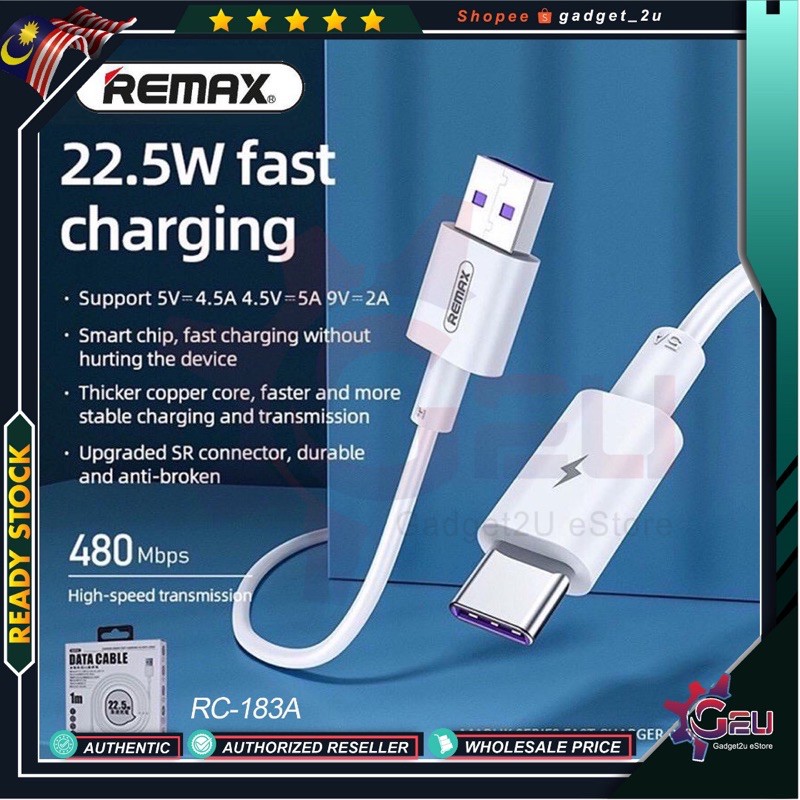 Original Remax RC-183a 5A Type-C 22.5W Fast Charging 2M Data Cable ...