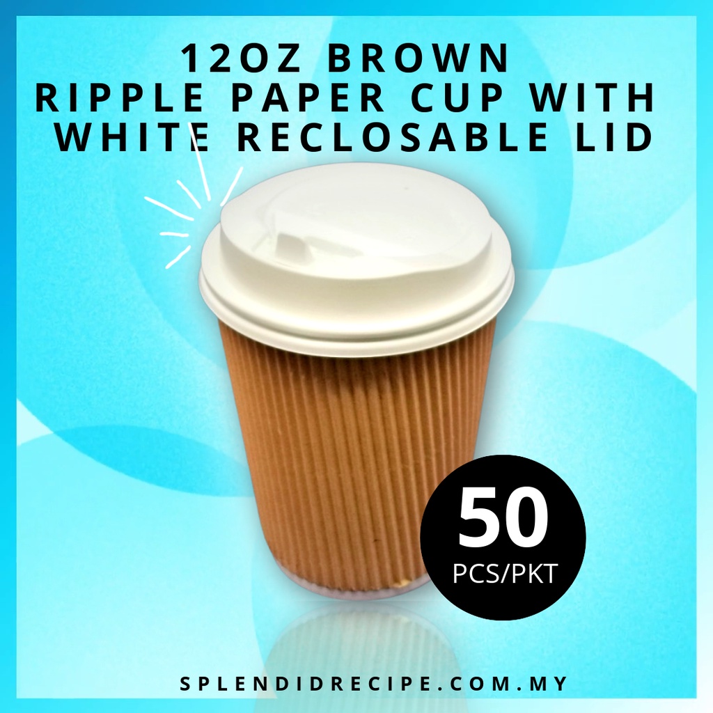 12oz Brown Ripple Paper Cup With Reclosable Lid ( 50 pcs) | Shopee Malaysia