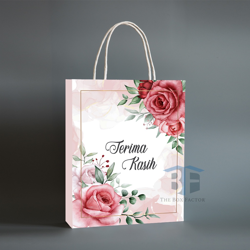 [50pcs] Floral Love Thank You Printed Paper Bag Thick Material💪 ...