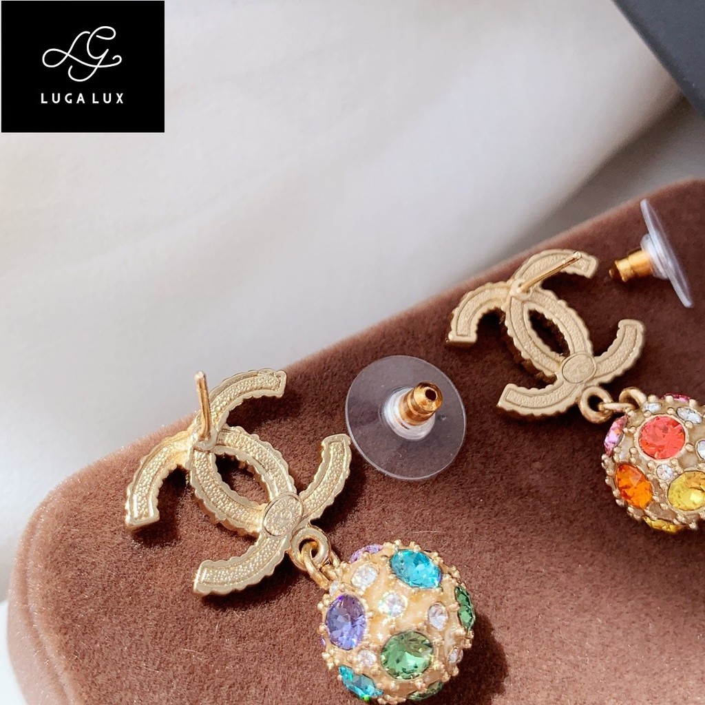 Chanel Rainbow Crystal CC Logo Gumdrop Earrings Authentic Products Shopee Malaysia