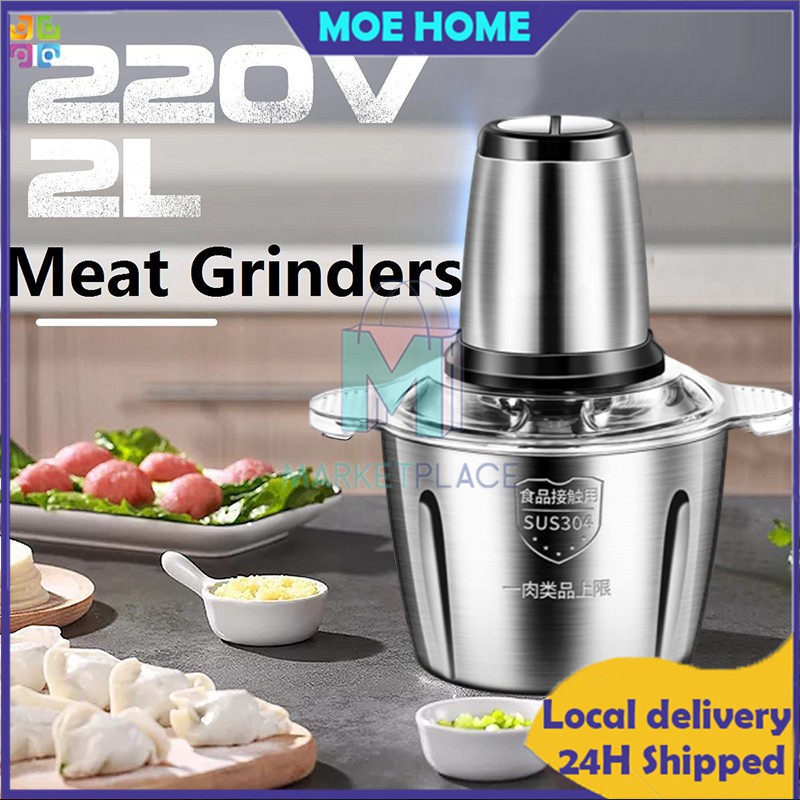 2L Stainless Steel Electric Meat Mincer Chopper Food Processor Blender  Grinder-Pengisar Daging Sayur Besi Tahan Karat