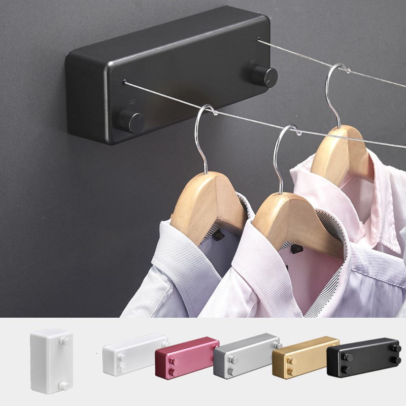 Retractable Clothesline Indoor Wall Hanging Wire Bathroom Balcony Clothes  Hanger Telescopic Wire Rope Line